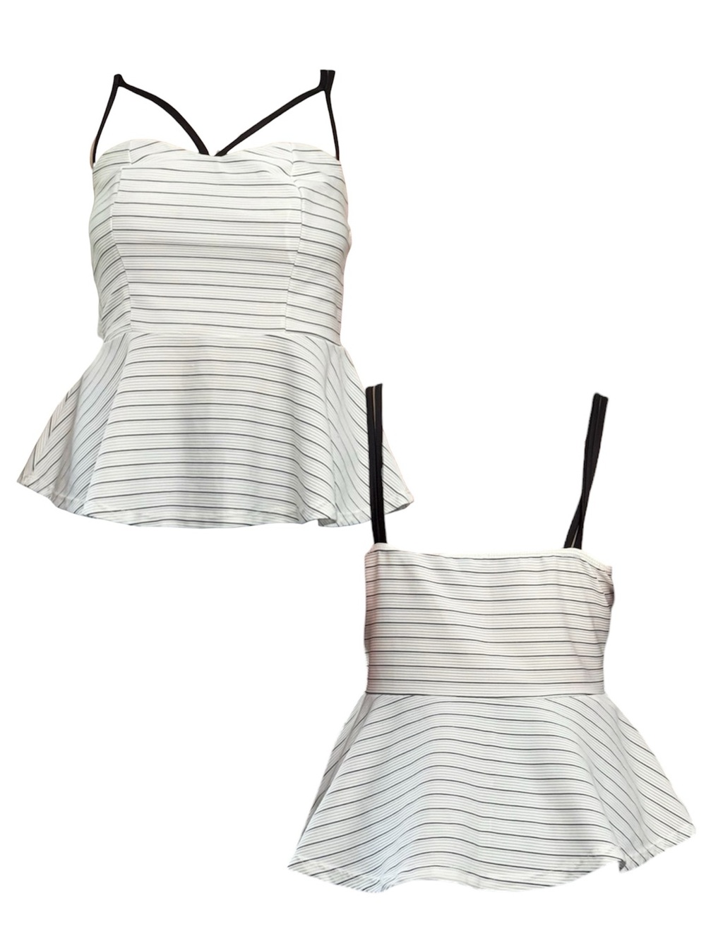 Charlotte Russe White Striped Peplum Cami with Black Straps